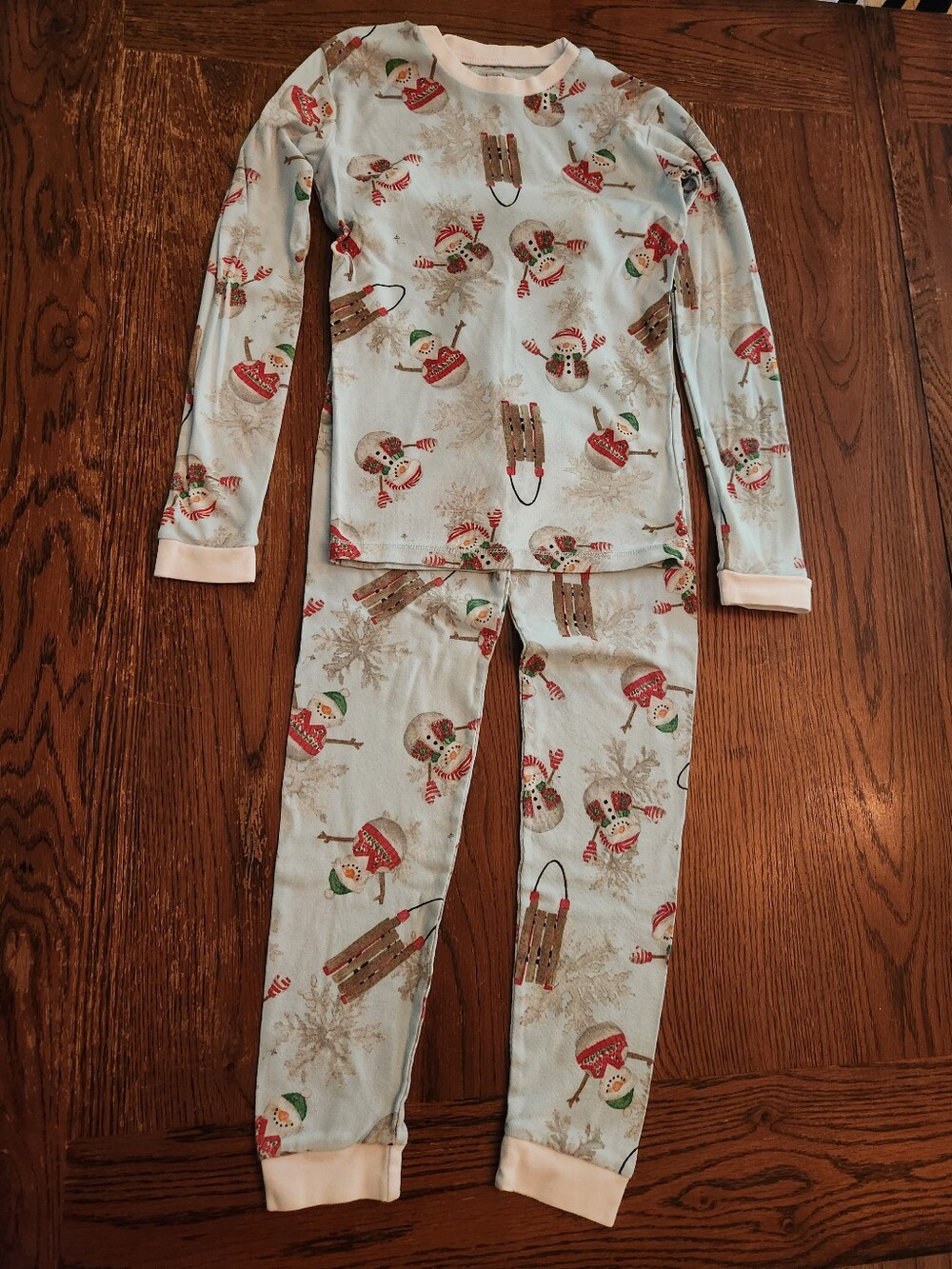 Burt's Bees Light Blue Snowman & Sled Kids Pajama Set